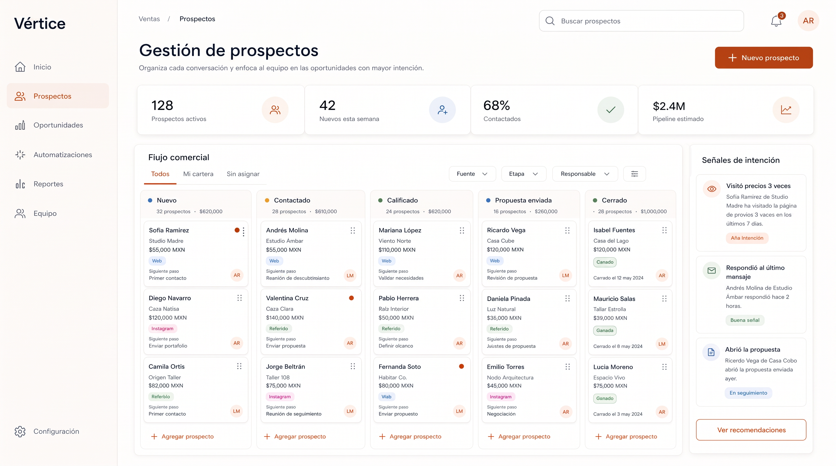 Gestión de prospectos y cierre de ventas automatizado.