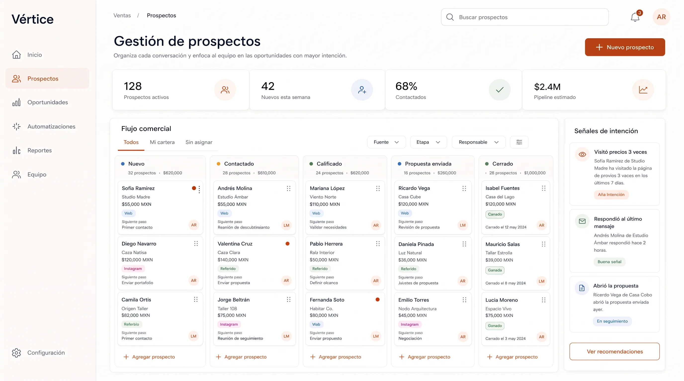 Gestión de prospectos y cierre de ventas automatizado.